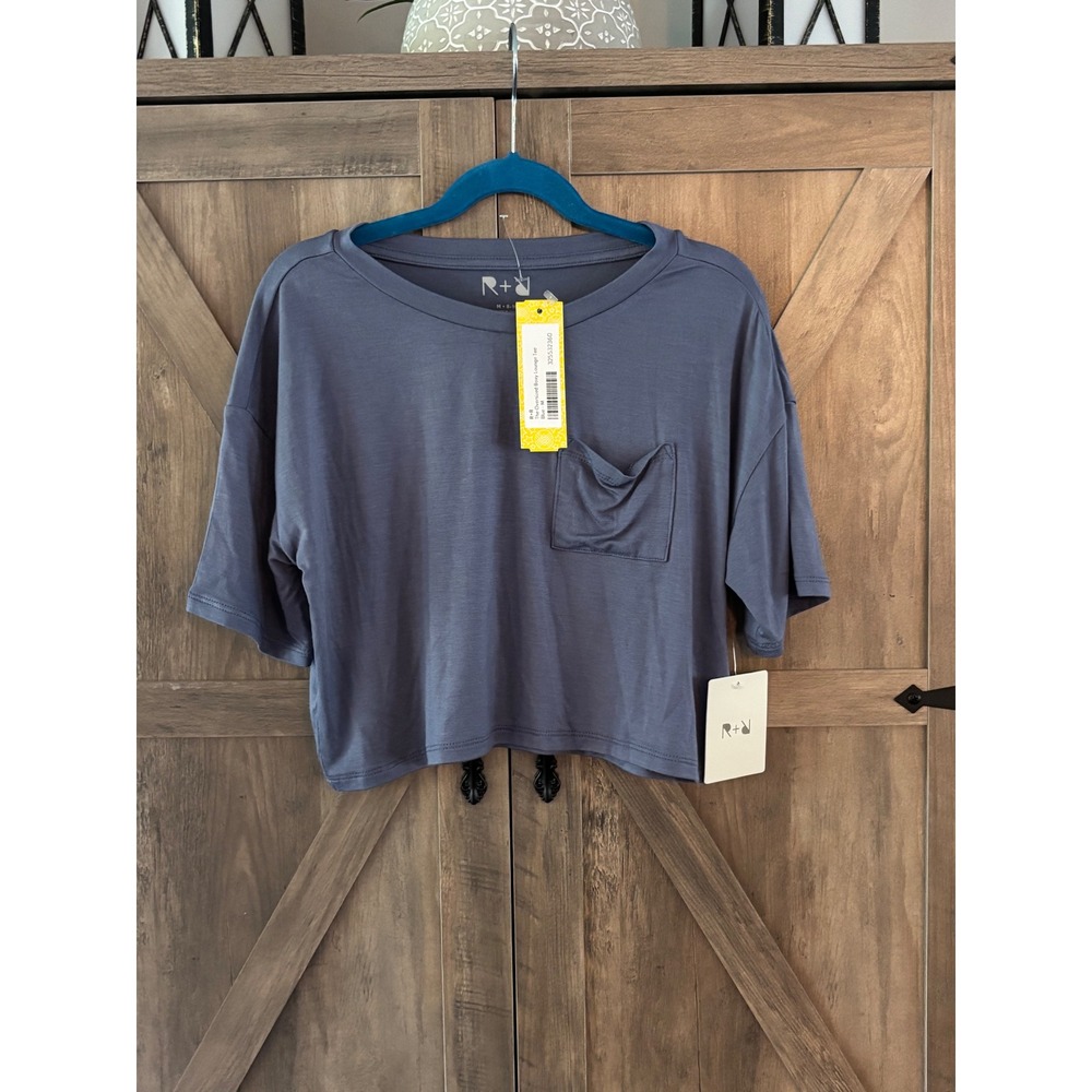 R+R Girls Oversized Boxy Lounge Tee Blue Short Sleeve Pocket T-Shirt Size M 8-10